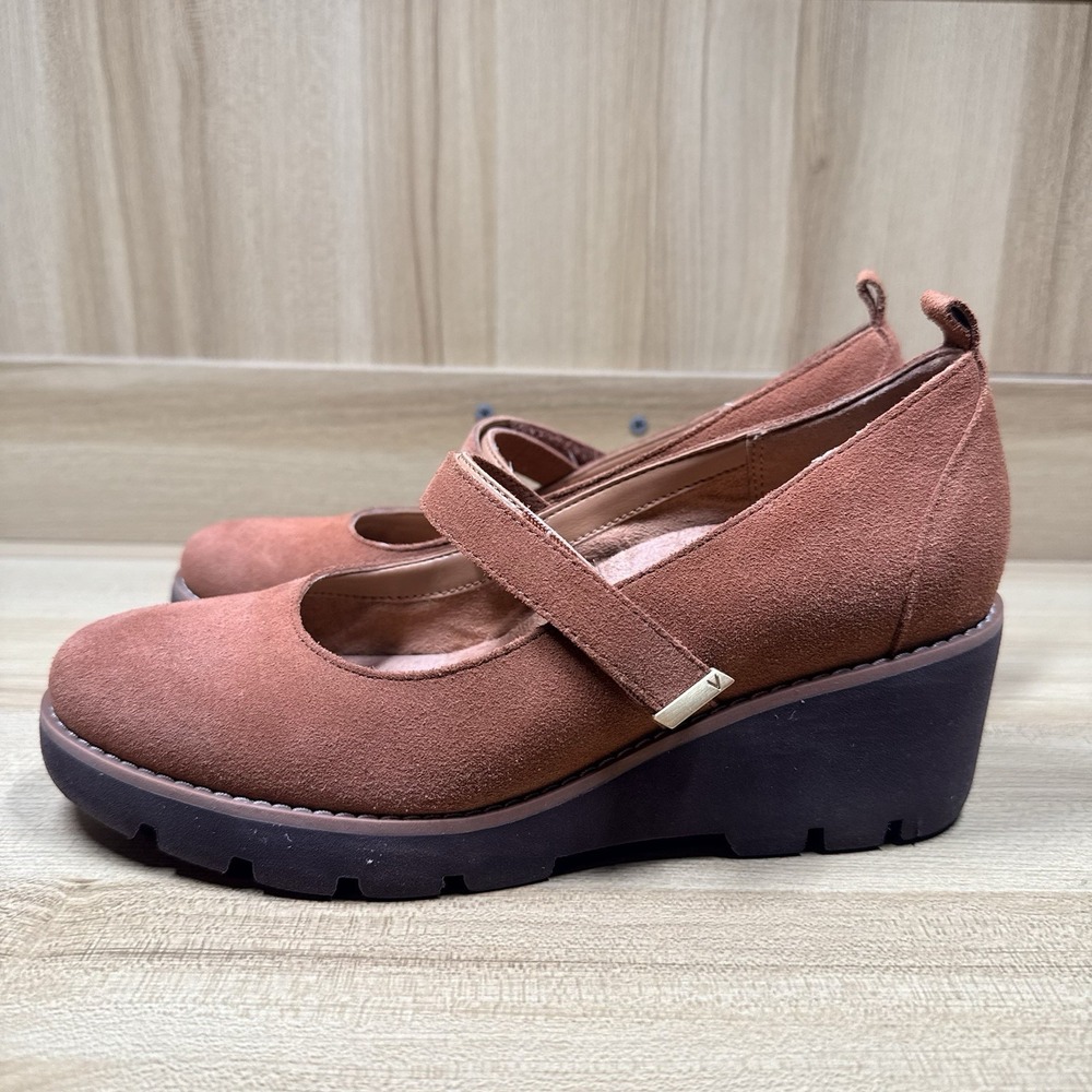 Vionic Alma Mary Jane Shoes Suede Tan Brown Size 7 Wedge Arch Support Comfort - Picture 5 of 8